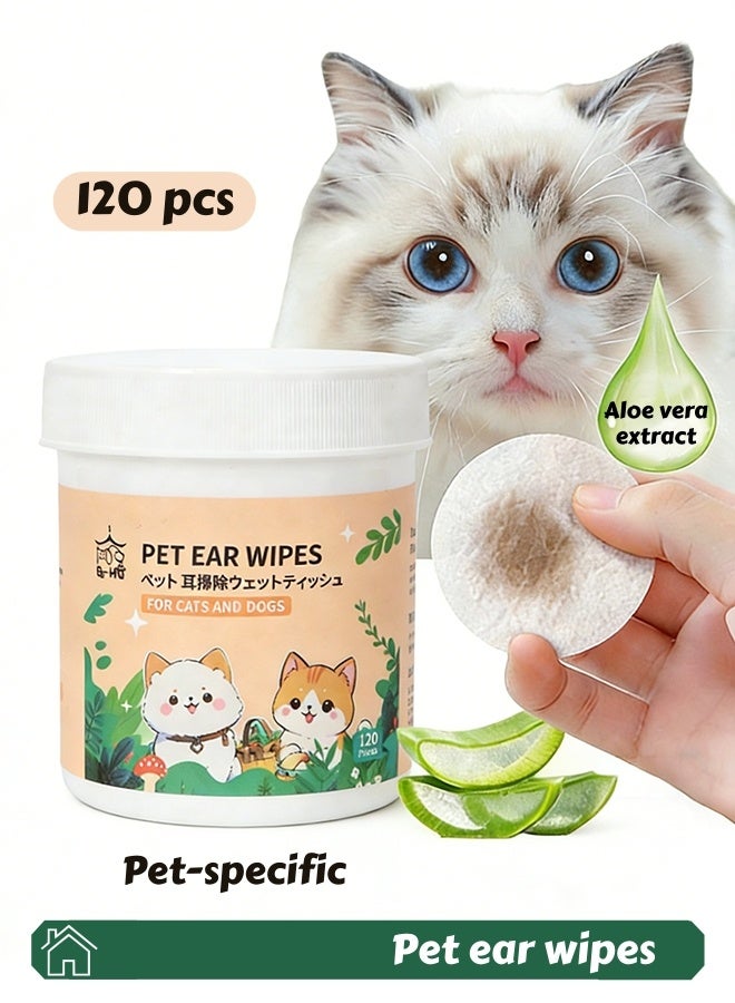 120 منديلًا مبللة للحيوانات الأليفة، مناديل لتنظيف آذان الحيوانات الأليفة، منظف آذان القطط، منظف آذان مضاد للحساسية للكلاب بنسيج لؤلؤي لتنظيف أعمق، وسادات تنظيف أذن ناعمة وسهلة الاستخدام، مجموعة عناية بالكلاب والقطط، تنظيف العيون والآذان والأنف من الدموع والقشور والأوساخ على عيون القطط والكلاب، علبة تحتوي على - Image 1